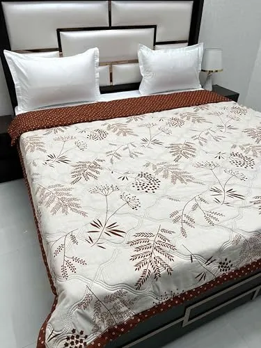 Pure Decor Doze Collection Microfiber Comforter Double Bed King Size (88"X93") with Laser Stitching PD 4317 - Floral, Brown