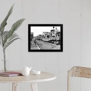 "1940's World War II Freight Train Of Jeeps And Half Tracks" Black Framed Print