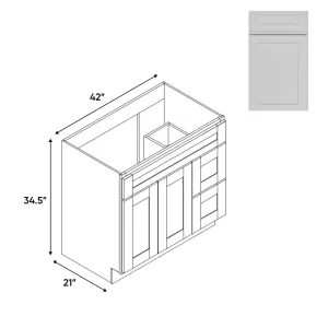 RTA - Elegant Shaker White - Vanity Cabinets with 2 Door 2 Drawer Right - 42"W x 34.5"H x 21"D