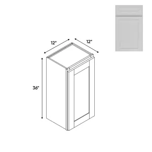 RTA - Elegant Shaker White - Wall High Cabinets with 1 Door 2 Shelf - 12"W x 36"H x 12"D