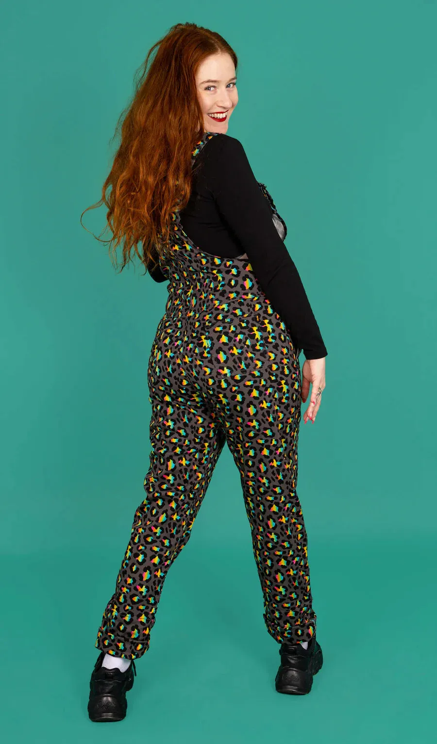 Run & Fly - Grey Rainbow Leopard Stretch Twill Dungarees