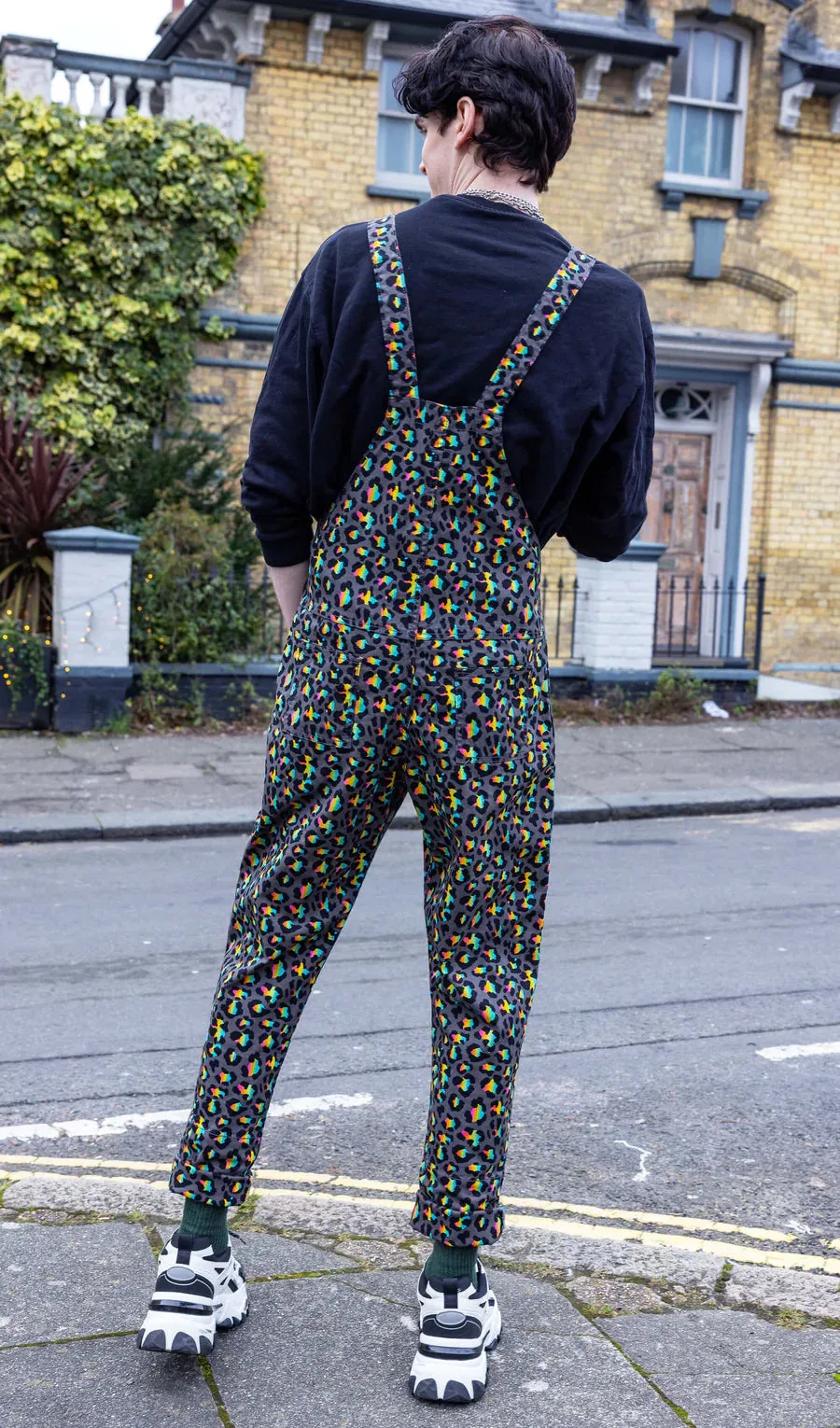 Run & Fly - Grey Rainbow Leopard Stretch Twill Dungarees