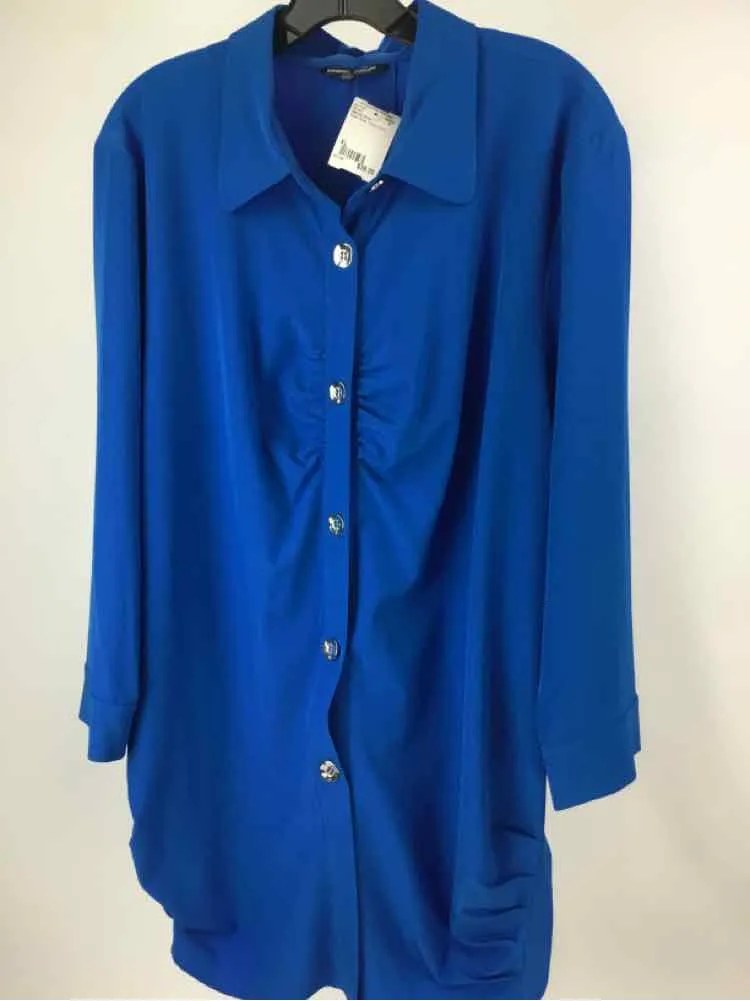 Samuel Dong Size XL Bright Blue button front Blouse