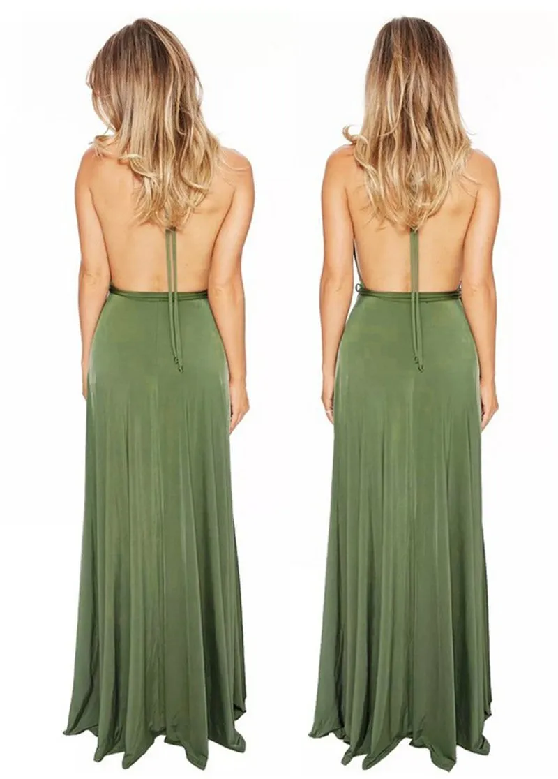 Sexy long skirt solid color V-neck halter dress new banquet evening dress