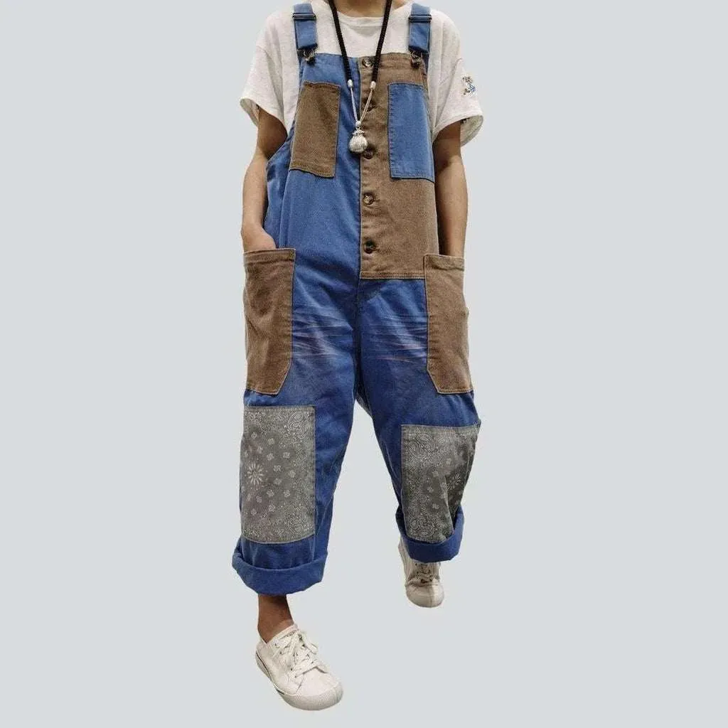 Trendy patchwork jeans dungaree for women