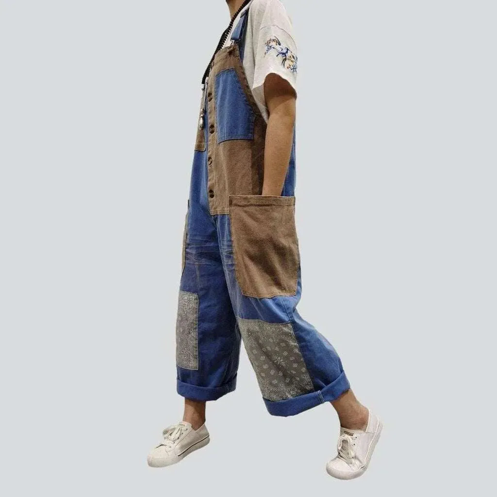 Trendy patchwork jeans dungaree for women