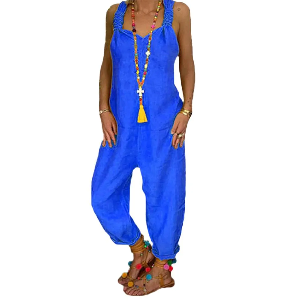 Trendy Sleeveless Comfy Overalls Knotted Jumpsuit