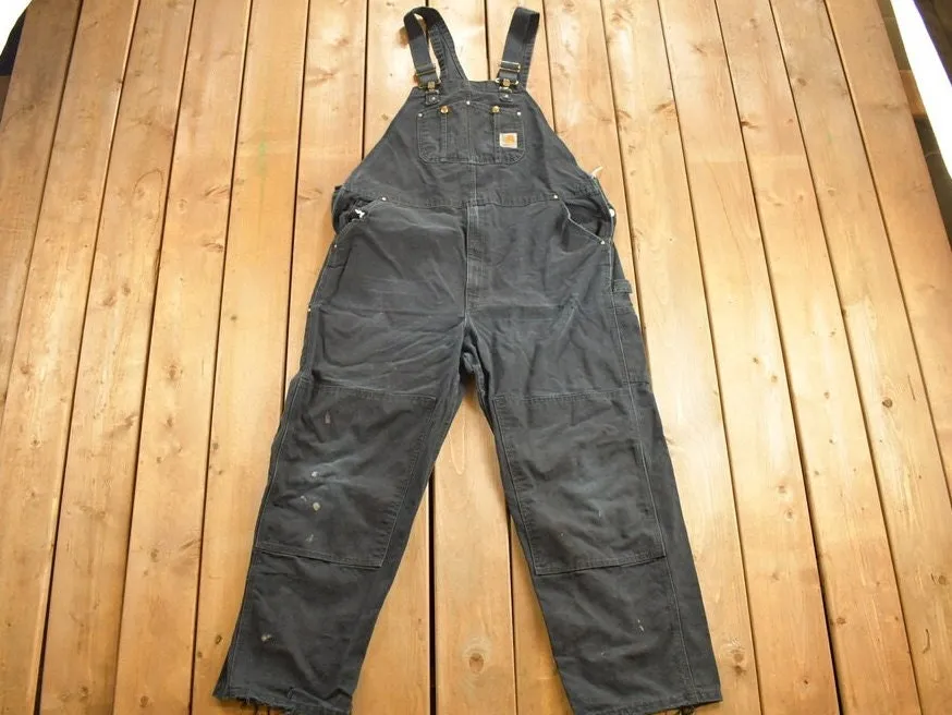 Vintage 1990s Carhartt Black Canvas Double Knee Overalls Size 44 x 32