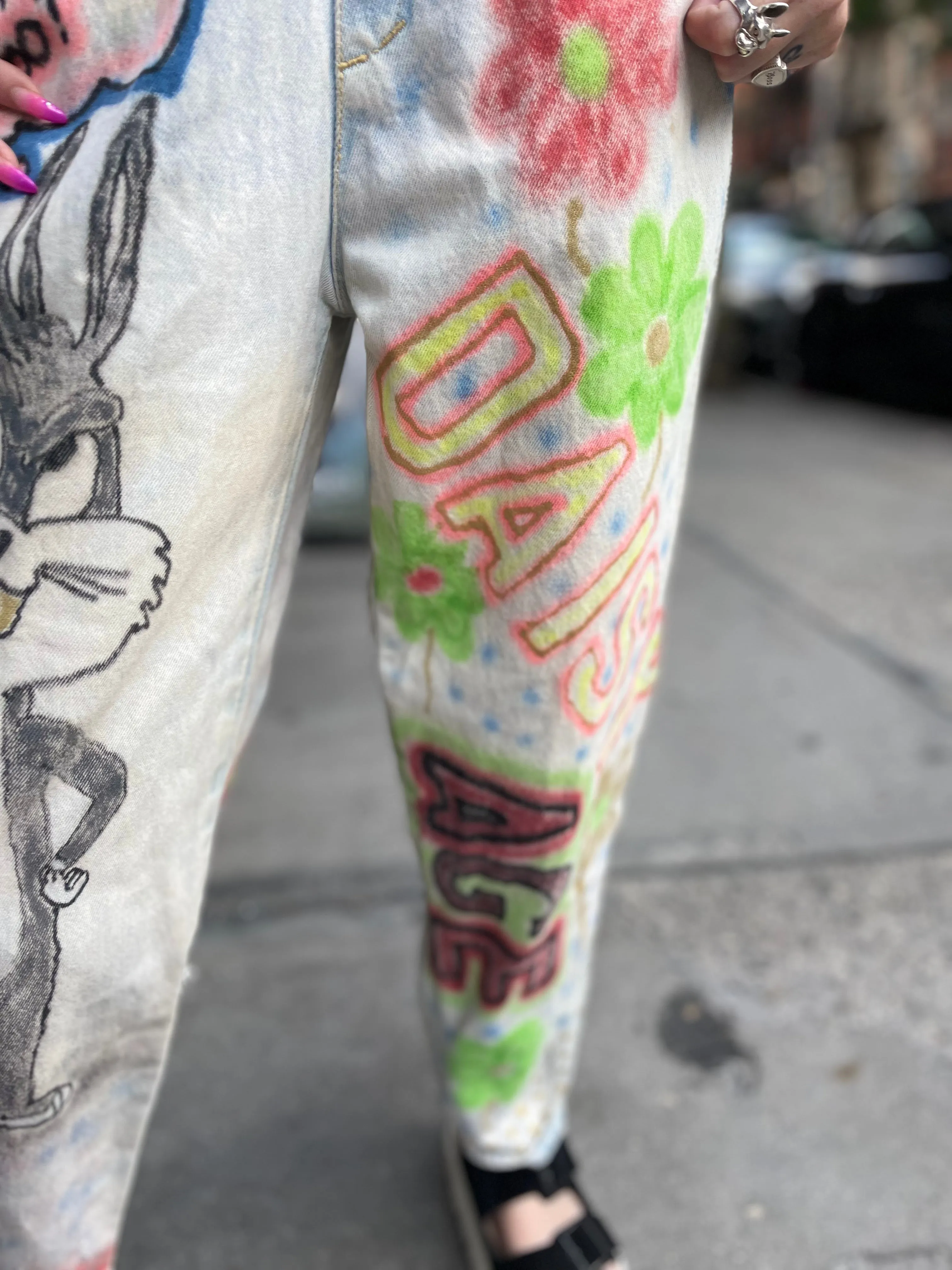 Vintage 90s Hand Illustrated Overalls