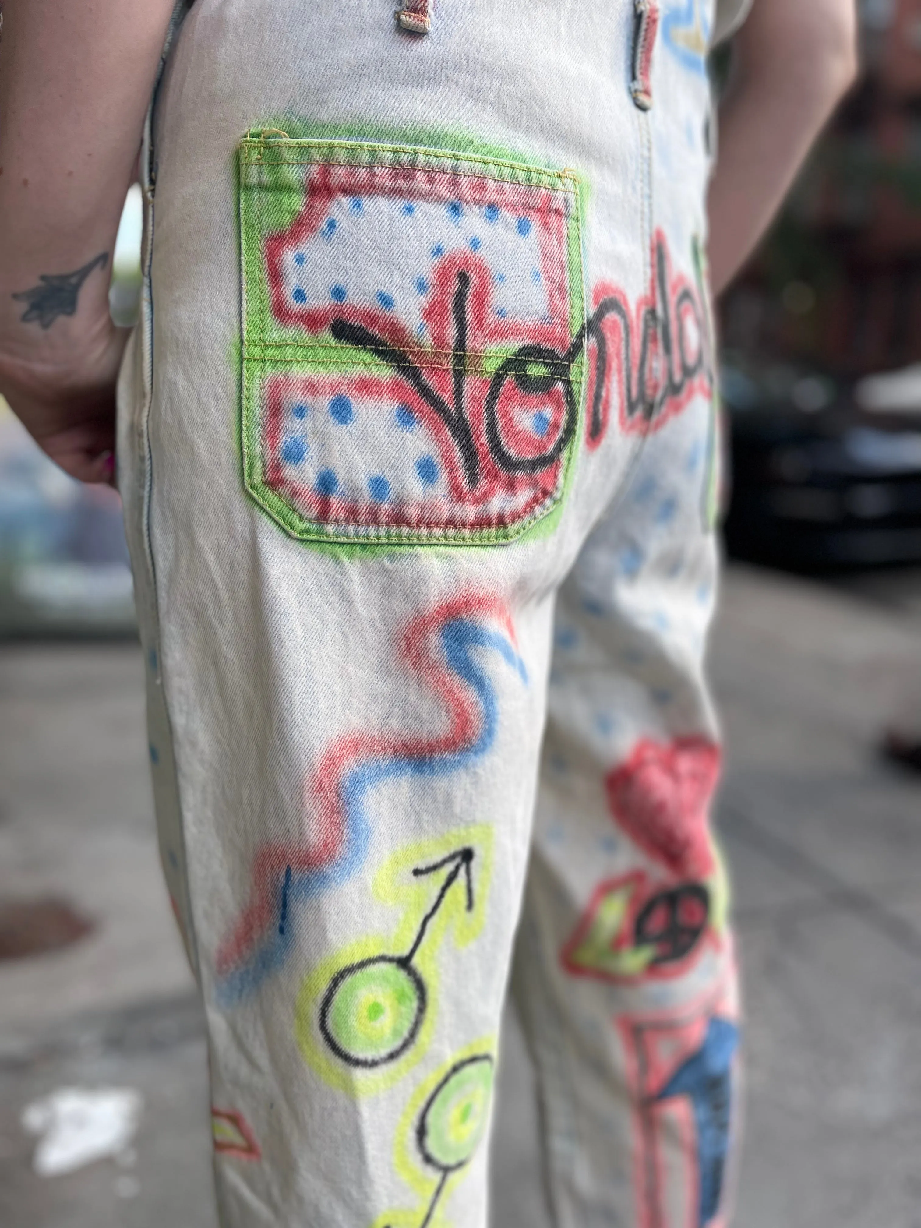 Vintage 90s Hand Illustrated Overalls