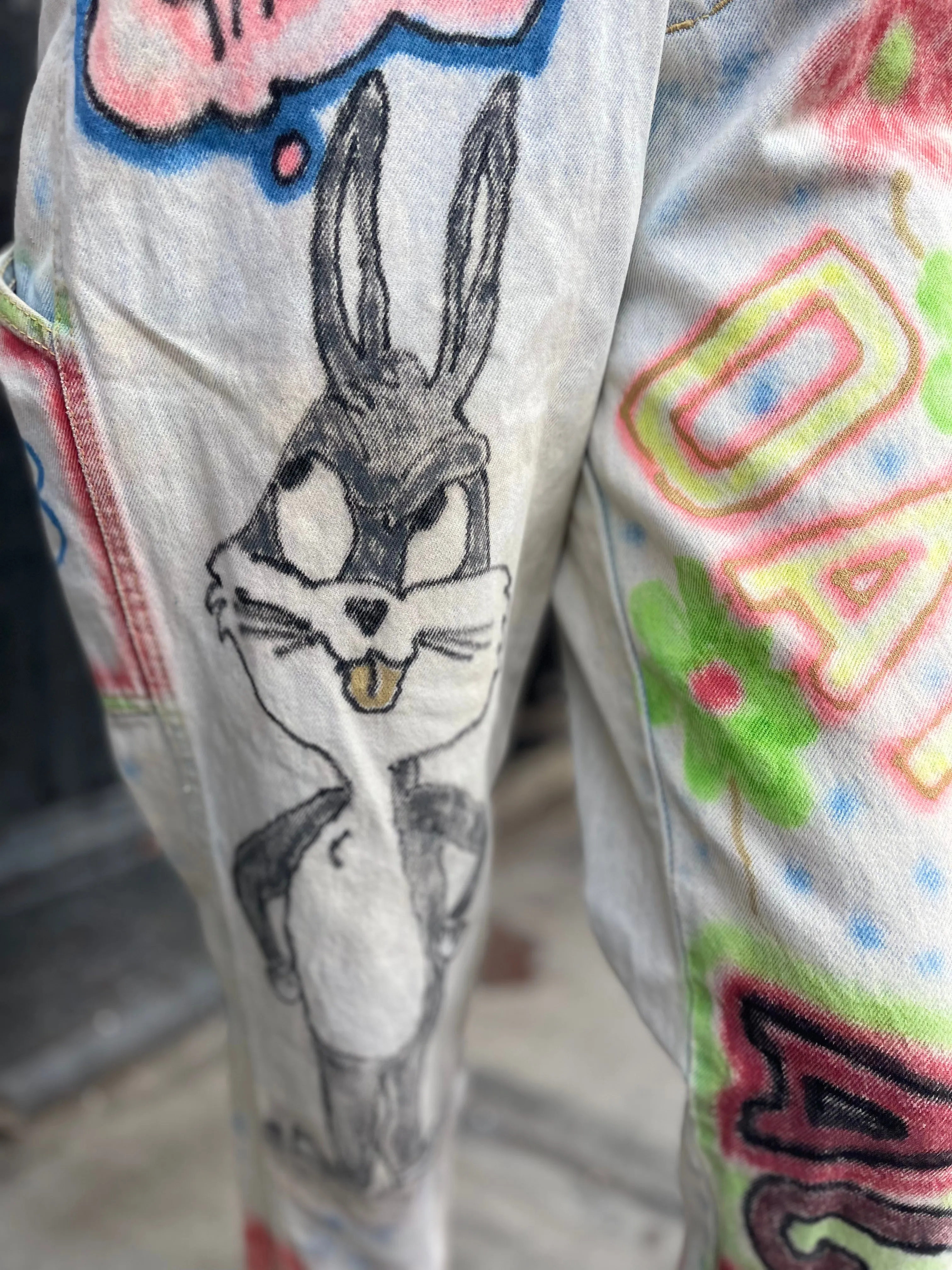 Vintage 90s Hand Illustrated Overalls