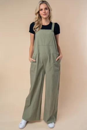 White Birch Solid Color Overalls in Sage