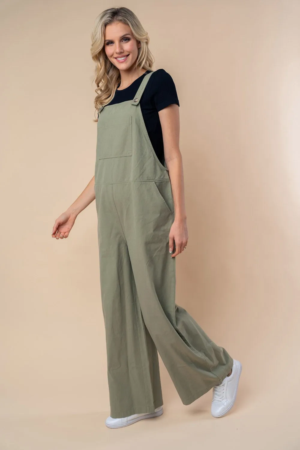 White Birch Solid Color Overalls in Sage