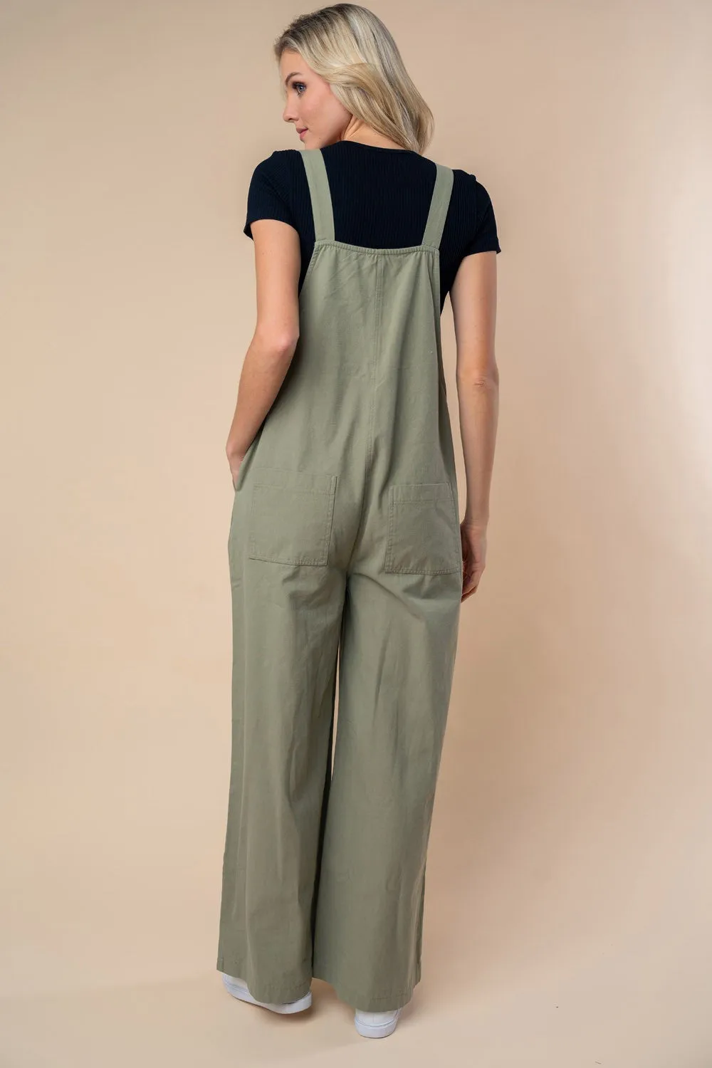 White Birch Solid Color Overalls in Sage