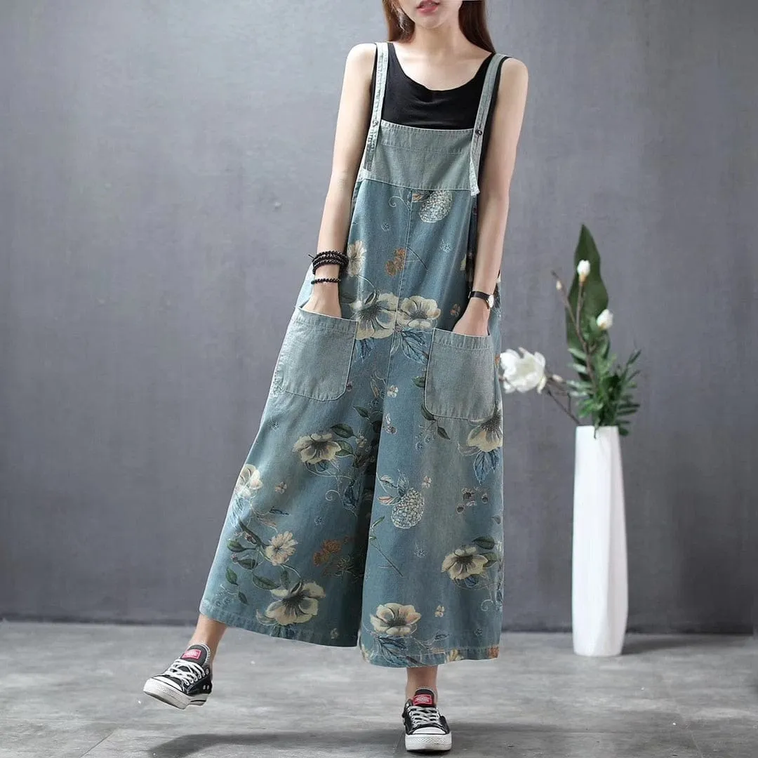 Wide Leg Loose Floral Overall