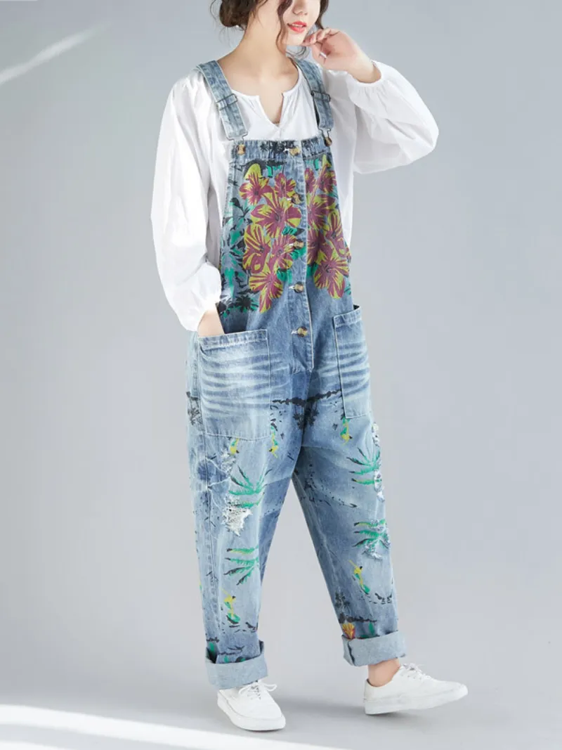 Women Breezy Summer Vibes Baggy Ripped Hole Overalls Dungarees