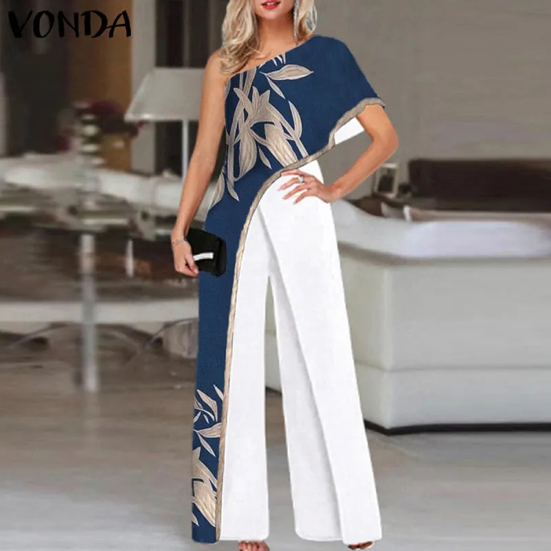 Women Fashion Jumpsuits 2023 One Shoulder Printed Jumpsuits Women Trousers Female Palazzo Wide Leg Pants Pantalon Femme