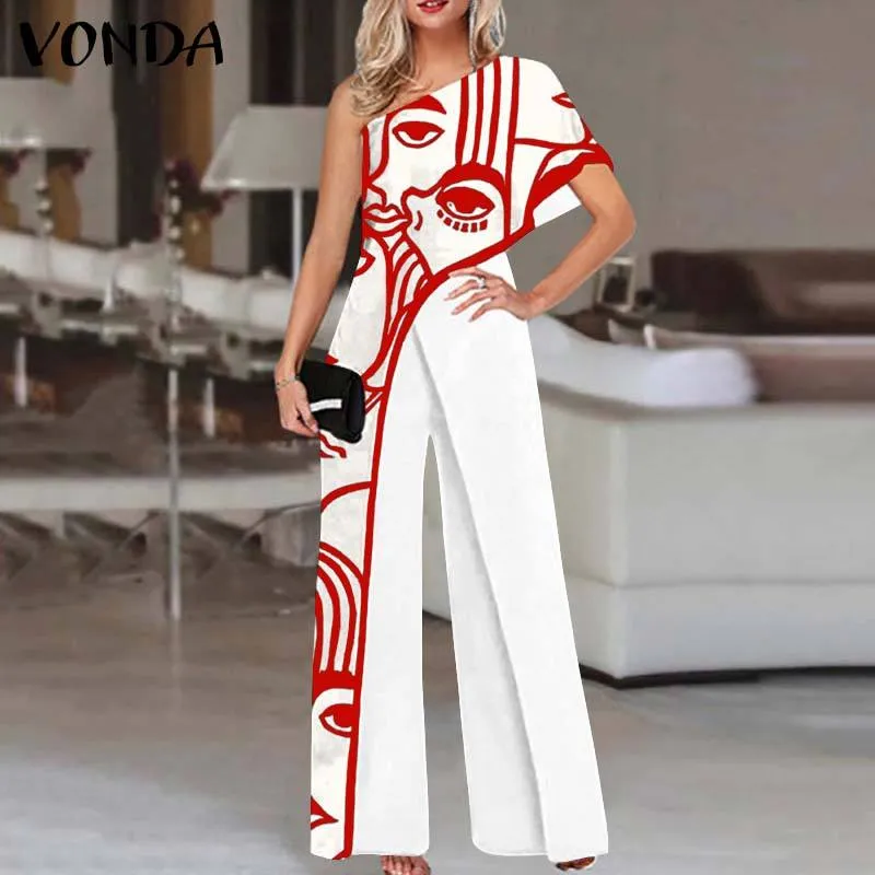 Women Fashion Jumpsuits 2023 One Shoulder Printed Jumpsuits Women Trousers Female Palazzo Wide Leg Pants Pantalon Femme