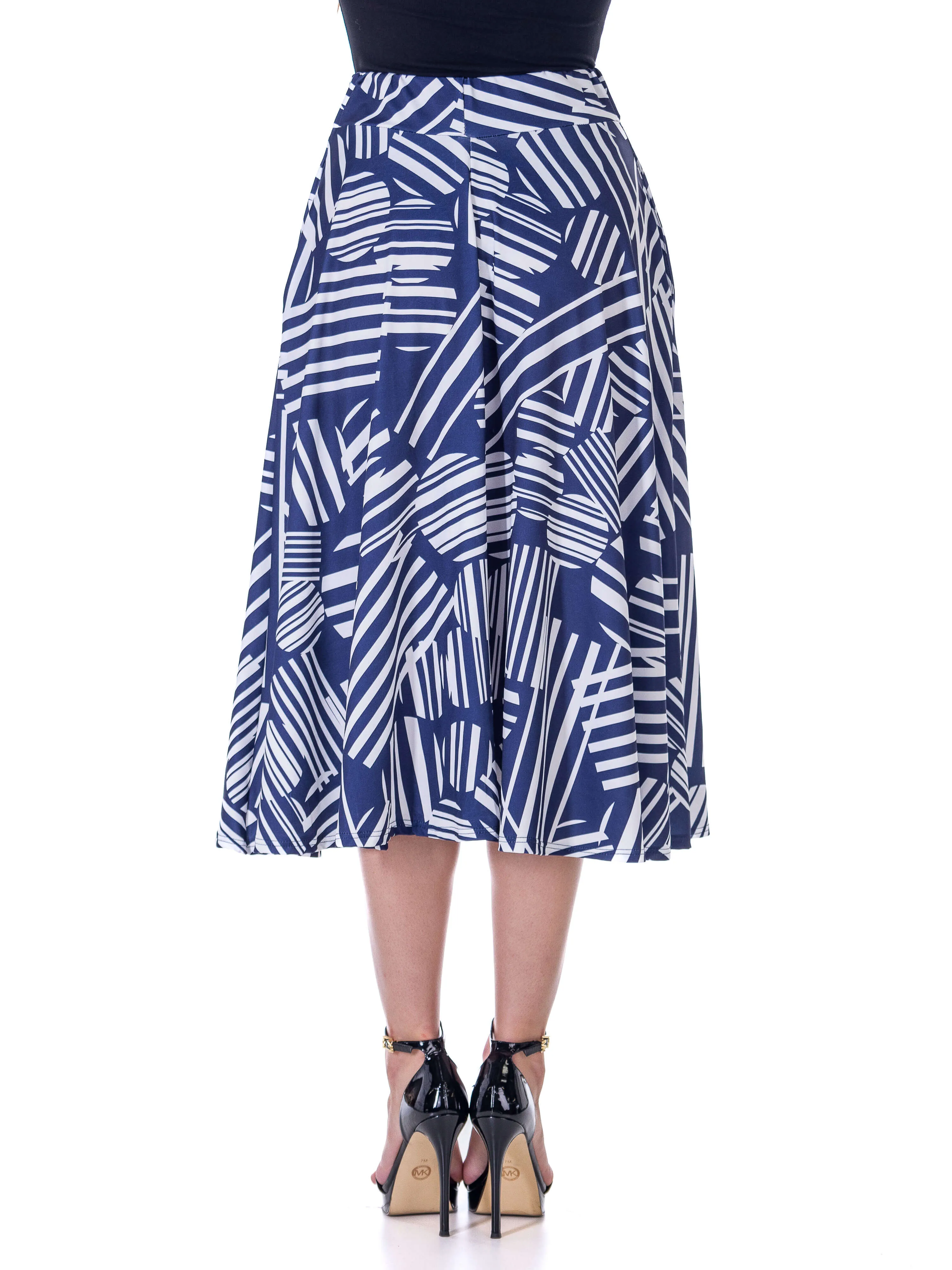 Womens Navy Geometric Print Pleated Midi Skirt With Pockets