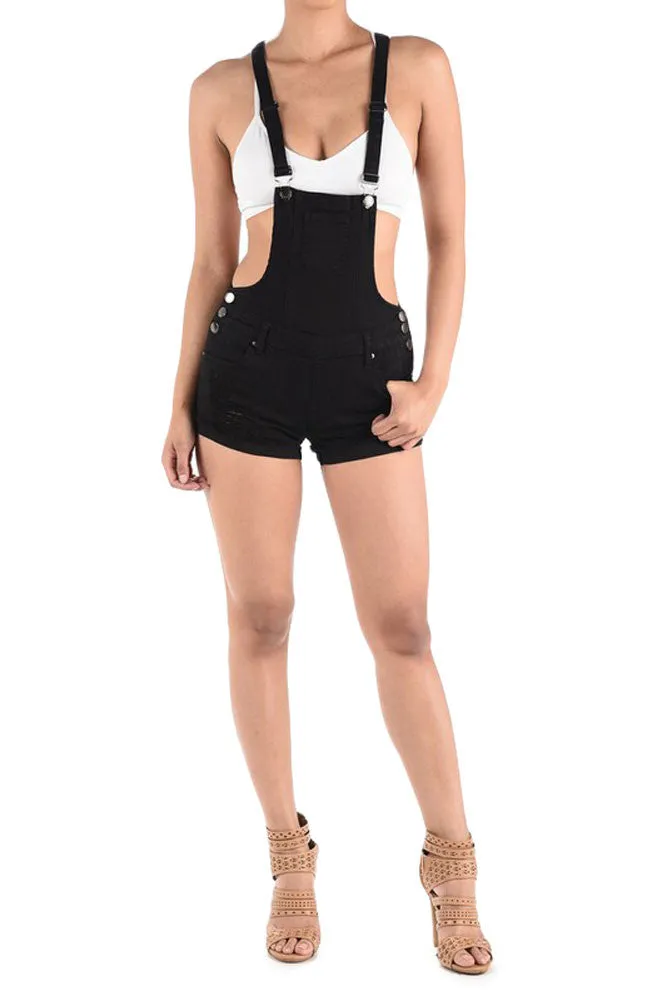 Women's Ripped Cutoff Shorts Overalls