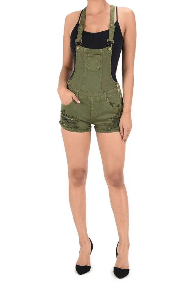 Women's Ripped Cutoff Shorts Overalls