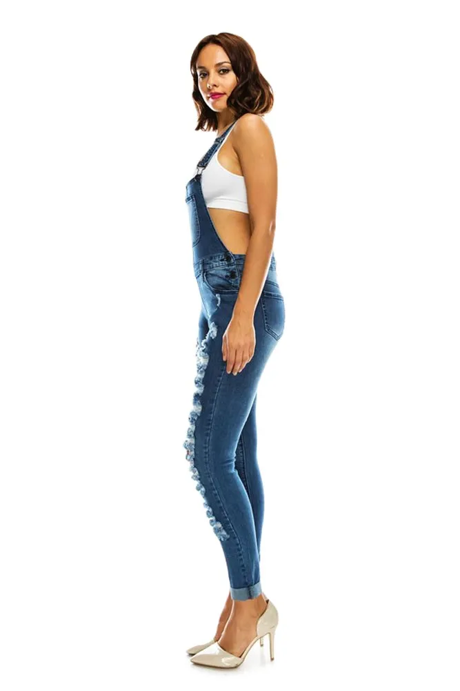 Women's Ripped Up Skinny Overalls