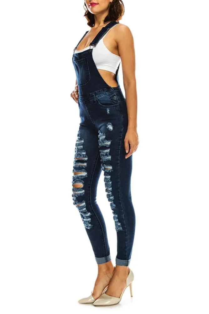 Women's Ripped Up Skinny Overalls