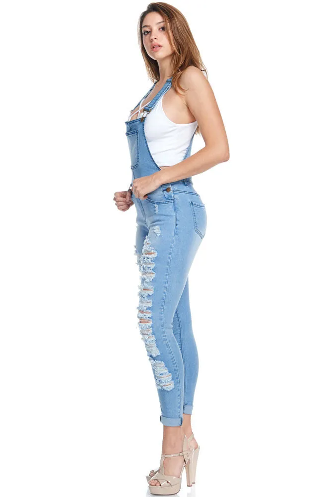 Women's Ripped Up Skinny Overalls