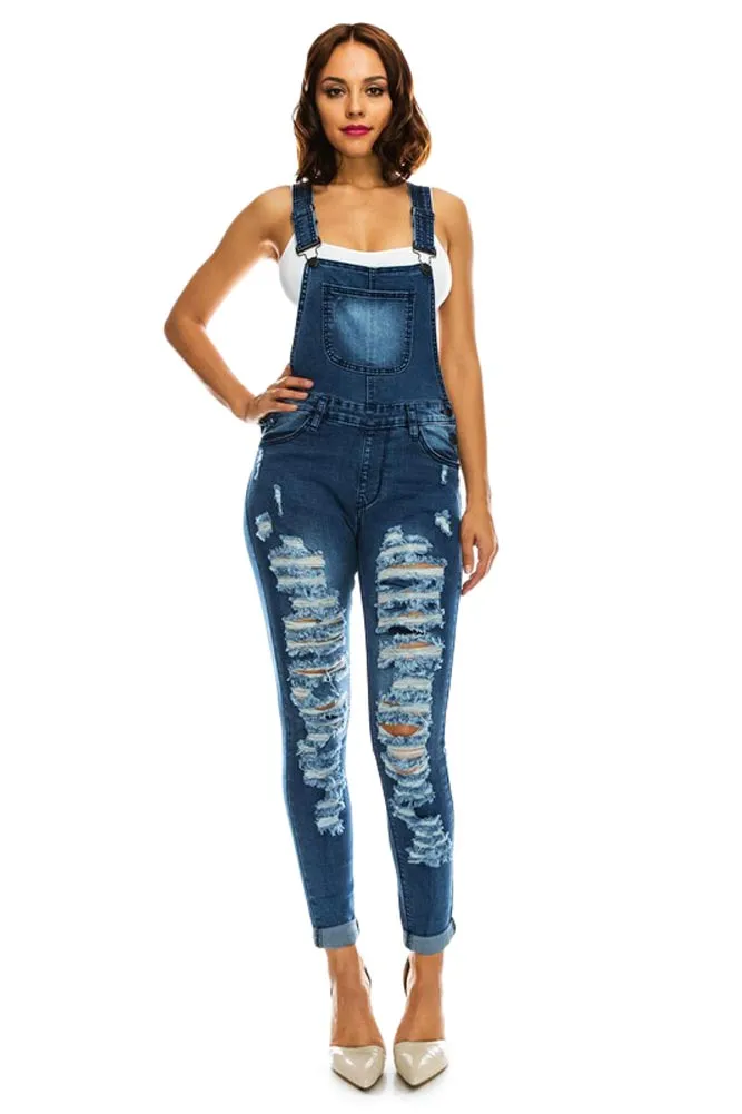 Women's Ripped Up Skinny Overalls