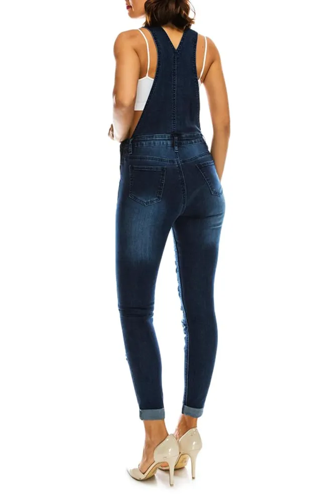 Women's Ripped Up Skinny Overalls