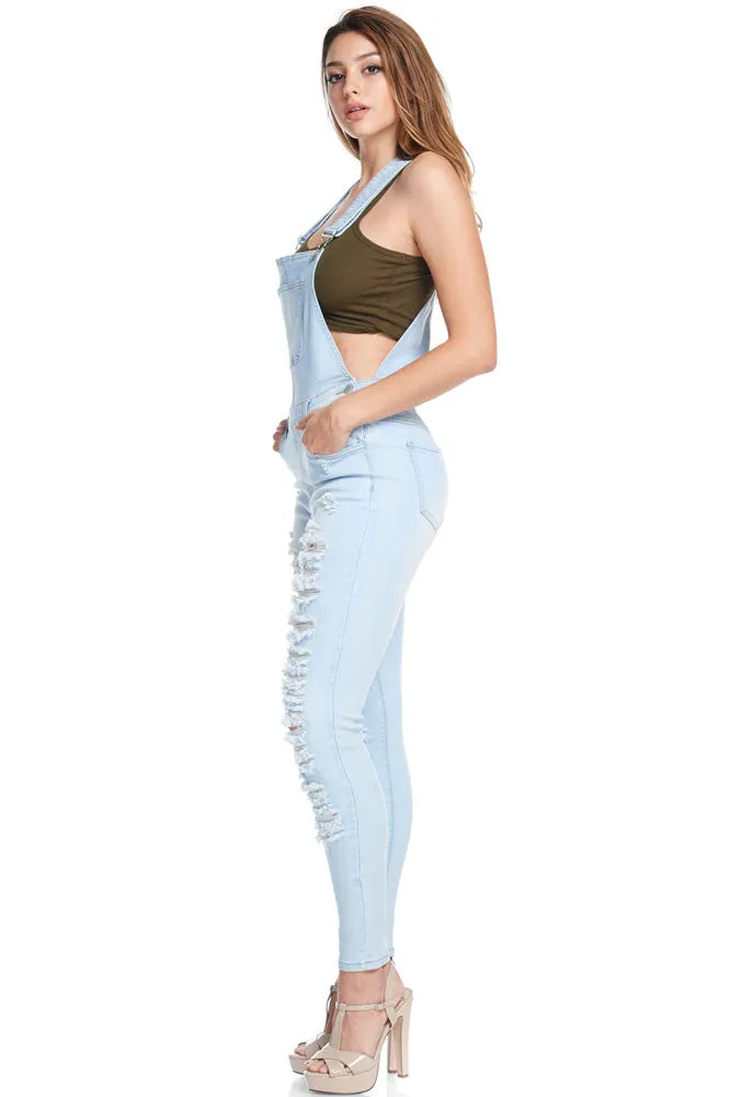 Women's Ripped Up Skinny Overalls