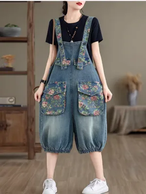 Women's Stylish Summer Look Printed Loose Flower Overalls Dungarees