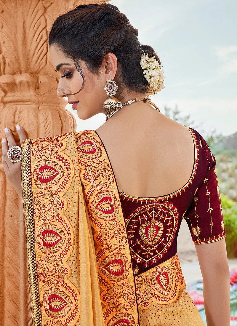 Yellow And Red Multi Embroidered Saree